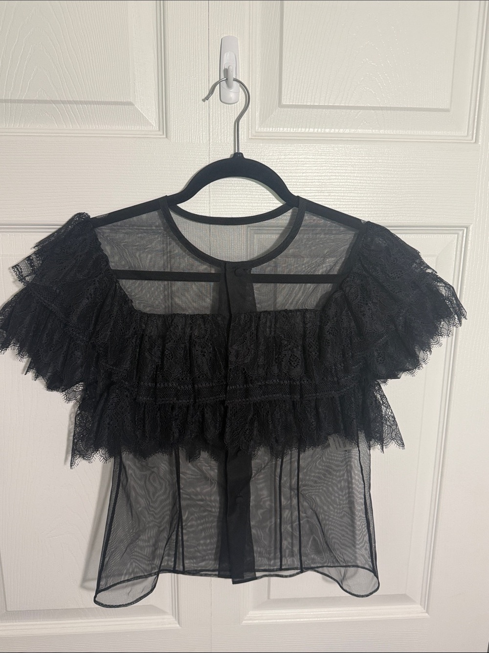 Alexis Black Sheer Lace Ruffle Blouse